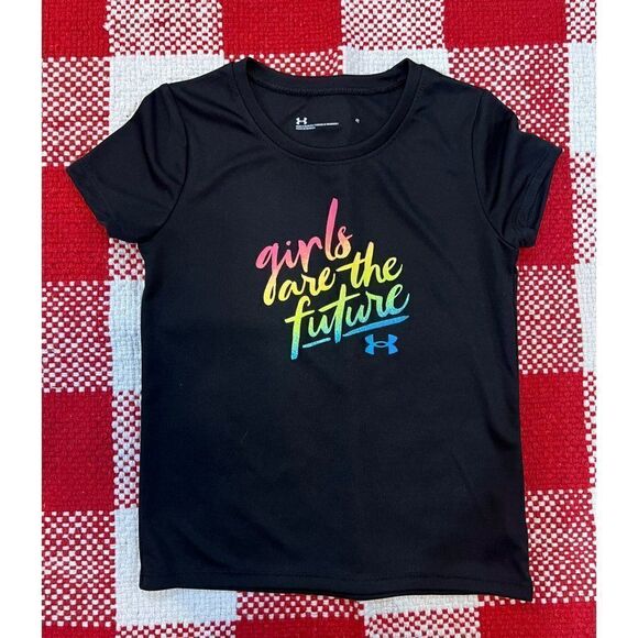 Under Armour Girls' Basic Short Sleeve Black "Girls Are the Future" Tee Shirt (4 - Picture 1 of 2
